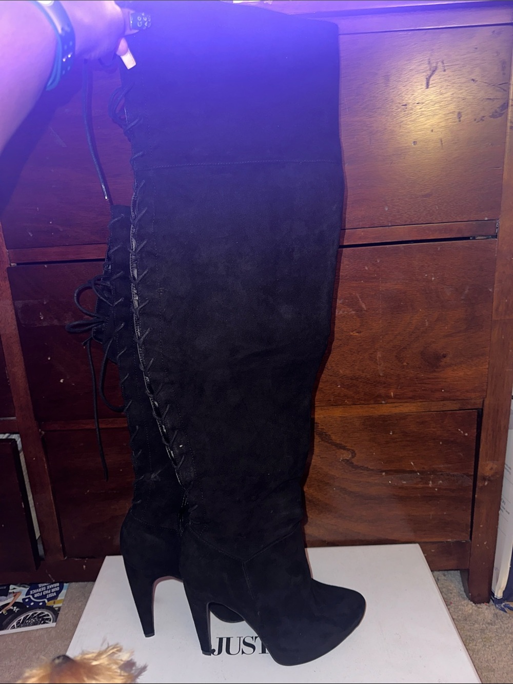 JustFab Black Lace-Up Over-the-Knee Stiletto Boots